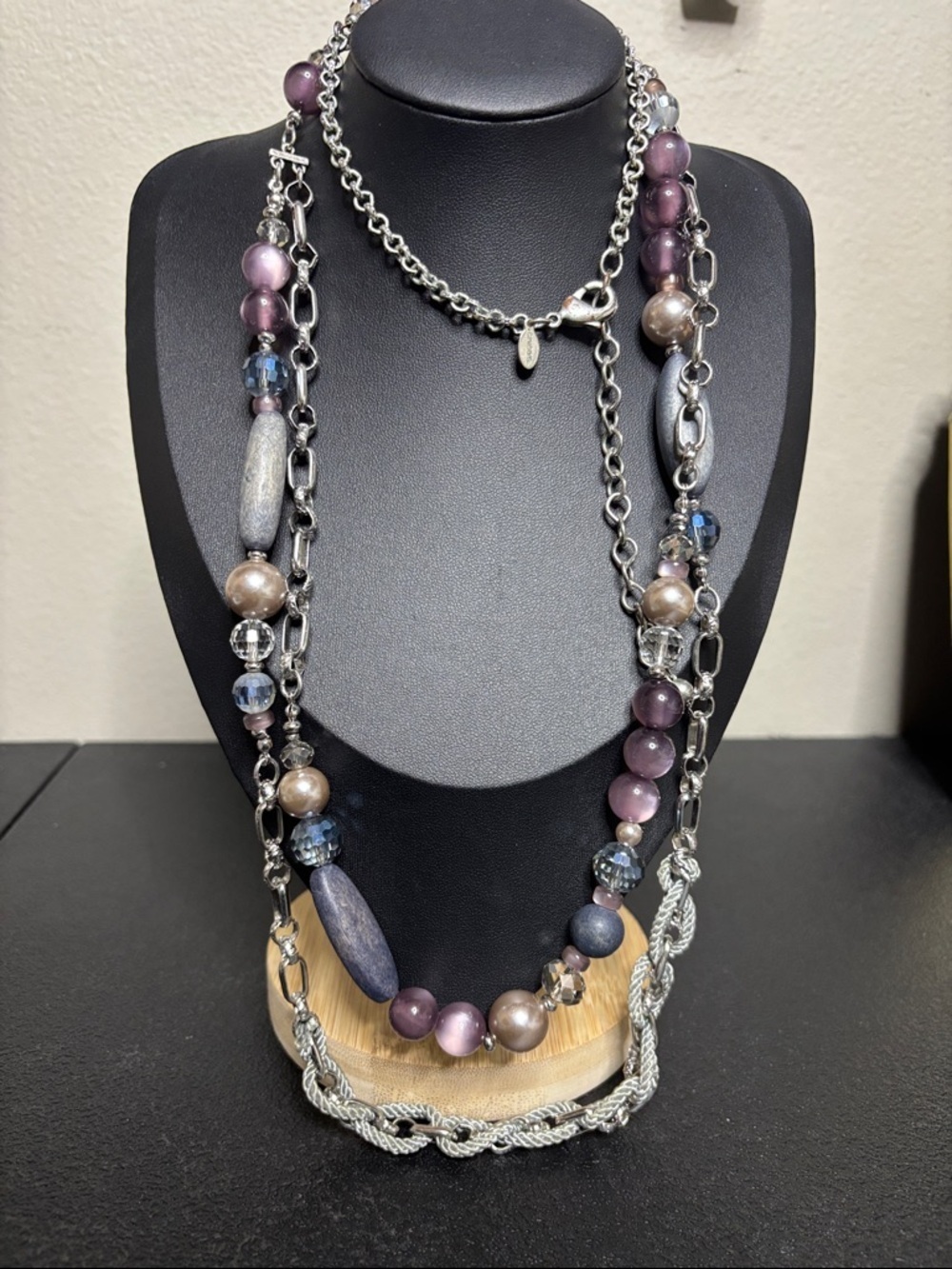 Chico’s Multi Media Long Boho Chain Stone Silver Tone Necklace